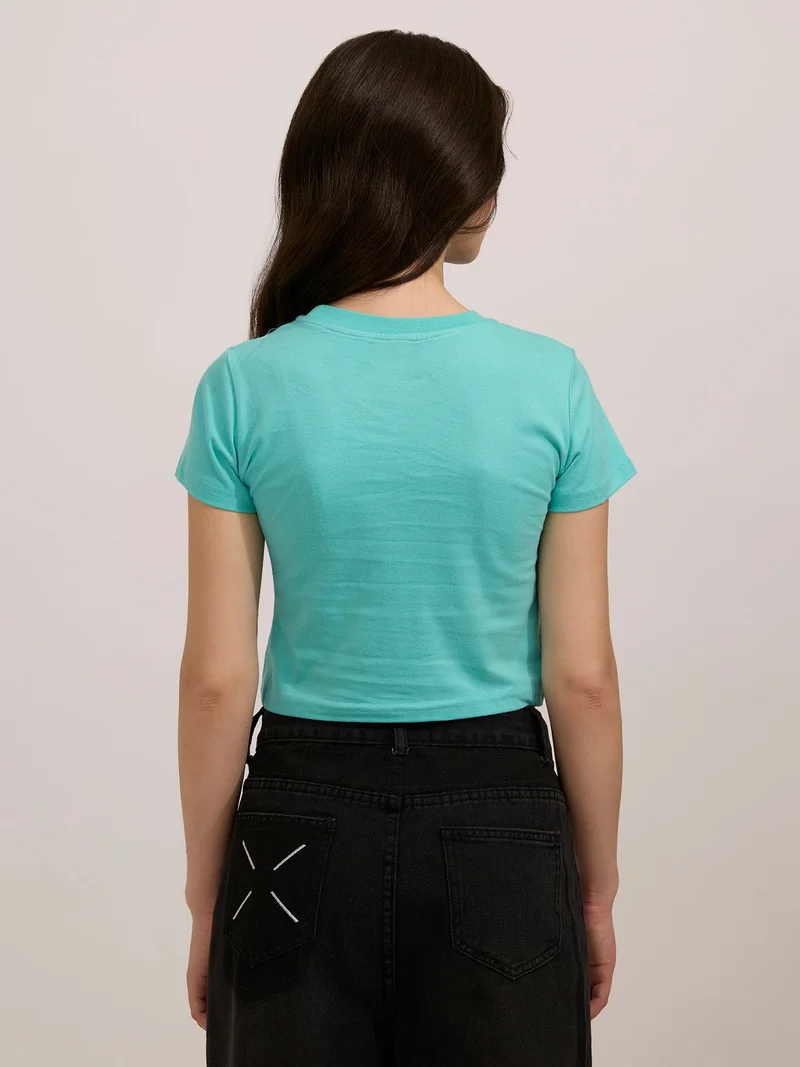 Outzidr Blue Blue Graphic Cropped T-Shirt for Women | Best Price UAE